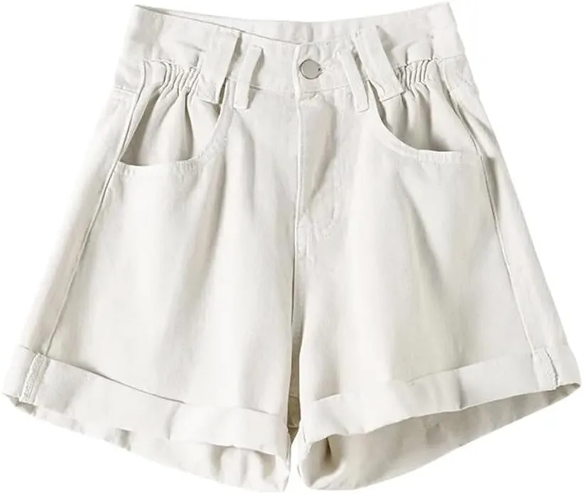 Women's Curly Edge High-Waisted Short Jeans Summer Casual Thin Straight Denim Leg Shorts
