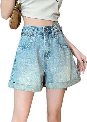 Women's Curly Edge High-Waisted Short Jeans Summer Casual Thin Straight Denim Leg Shorts