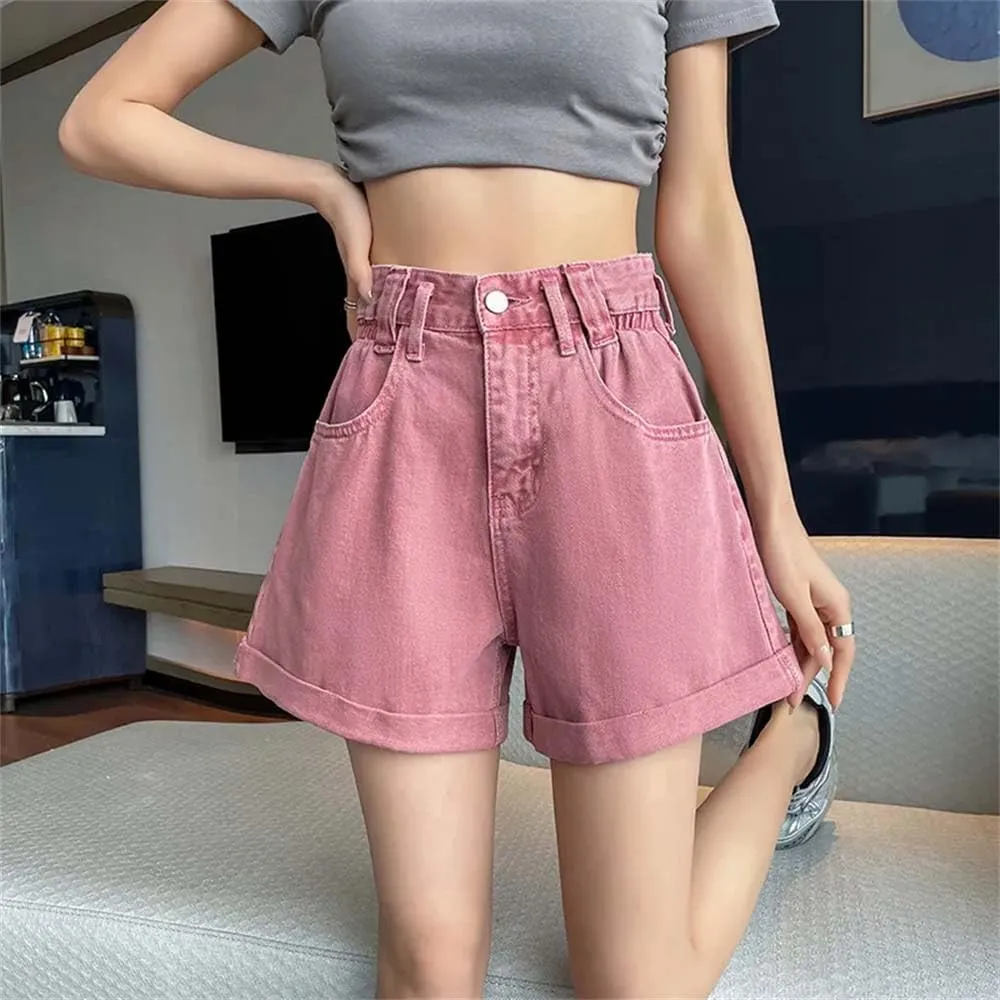 Women's Curly Edge High-Waisted Short Jeans Summer Casual Thin Straight Denim Leg Shorts