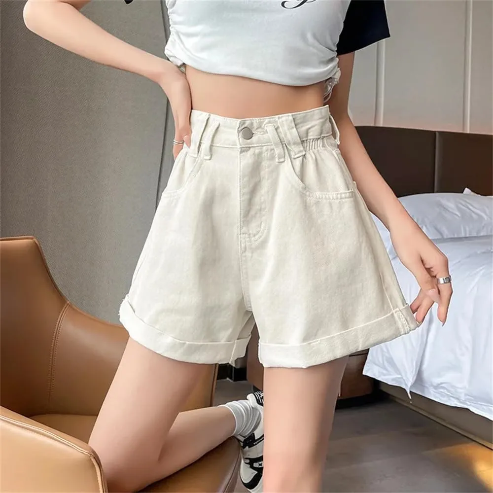 Women's Curly Edge High-Waisted Short Jeans Summer Casual Thin Straight Denim Leg Shorts
