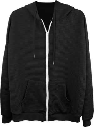 Womens Full Zip Up Hoodie Long Sleeve Hooded Sweatshirts Zip Up Casual Hooded Sweatshirts Long Sleeve Casual Oversized Fashion Hooded Jacket with Drawstring and Pockets Black S
