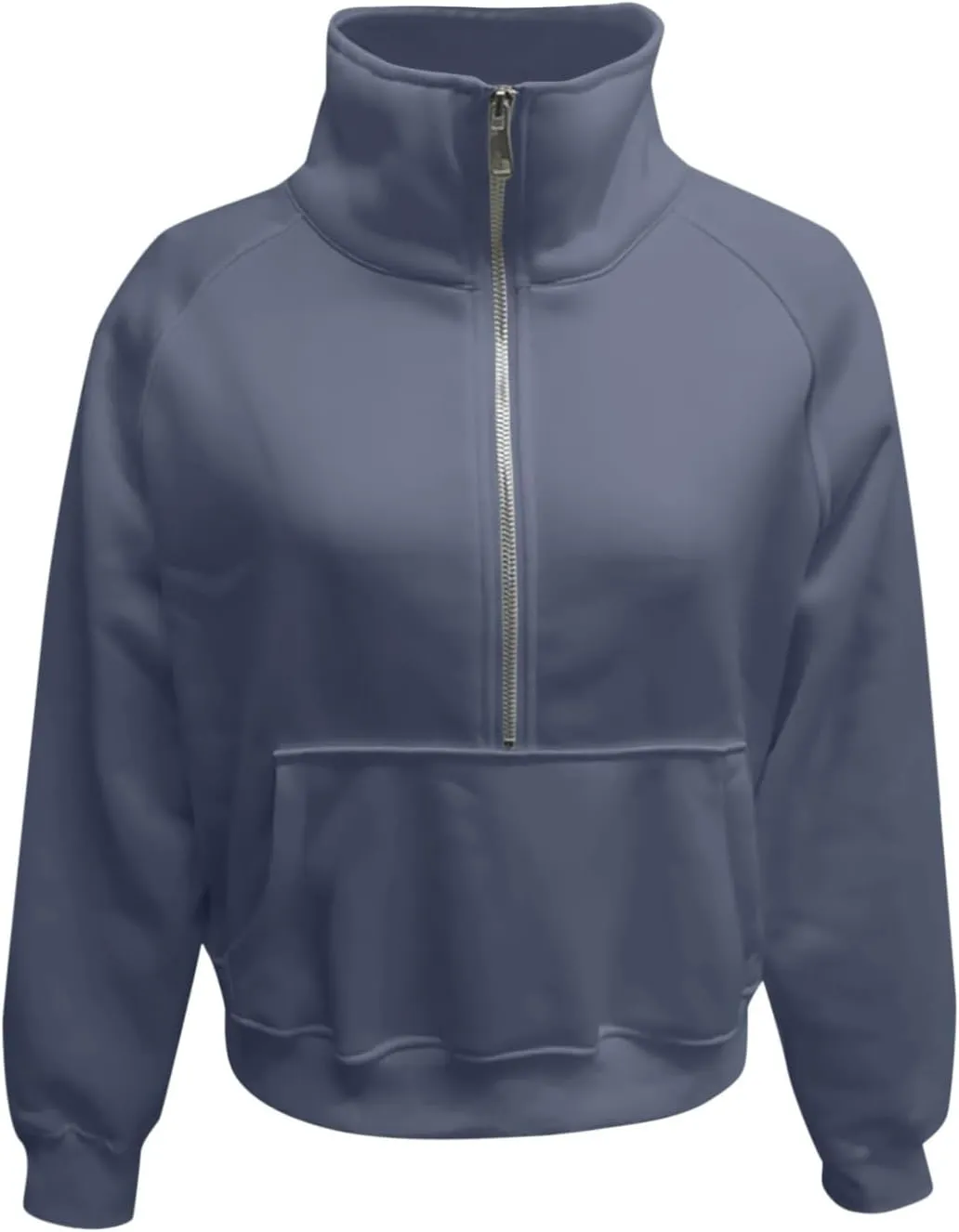 Women's Half Zip Cropped Pullover Sweatshirts Long Sleeve Solid Color Pocket Sweatshirt with Thumb Hole Casual Tops
