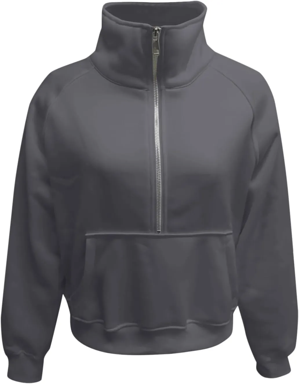 Women's Half Zip Cropped Pullover Sweatshirts Long Sleeve Solid Color Pocket Sweatshirt with Thumb Hole Casual Tops