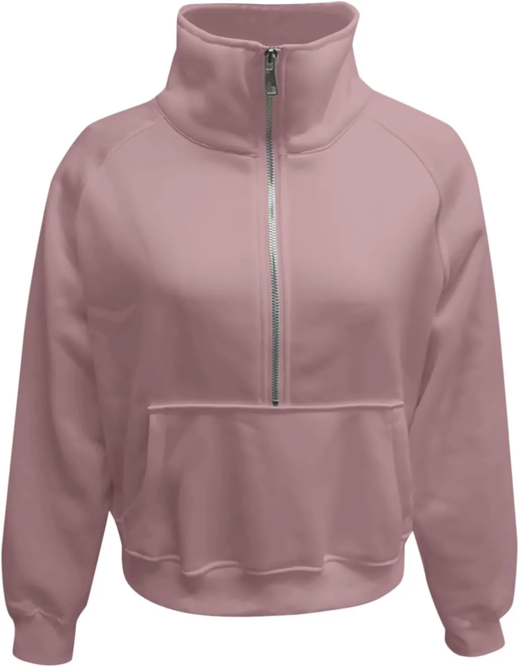 Women's Half Zip Cropped Pullover Sweatshirts Long Sleeve Solid Color Pocket Sweatshirt with Thumb Hole Casual Tops