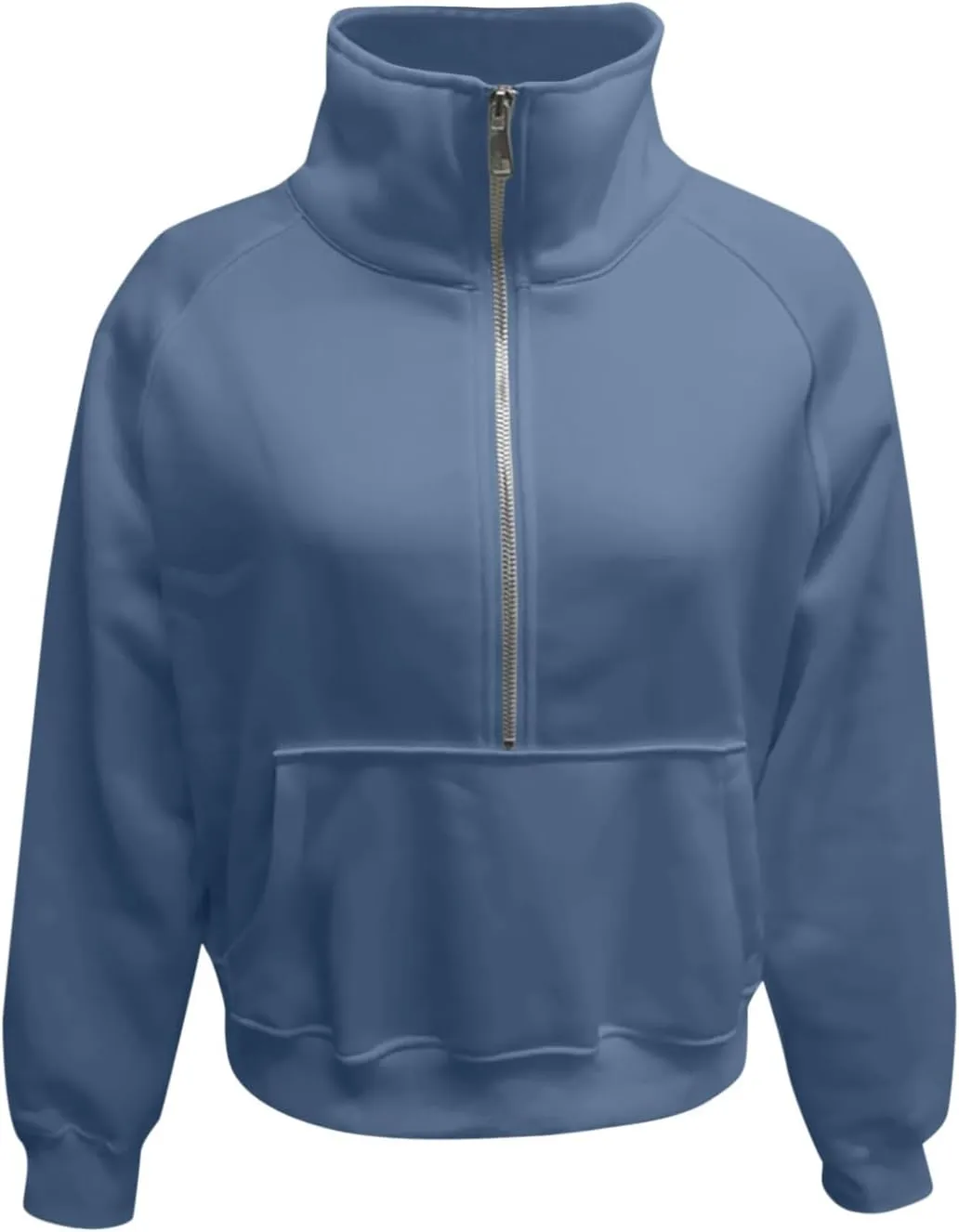 Women's Half Zip Cropped Pullover Sweatshirts Long Sleeve Solid Color Pocket Sweatshirt with Thumb Hole Casual Tops