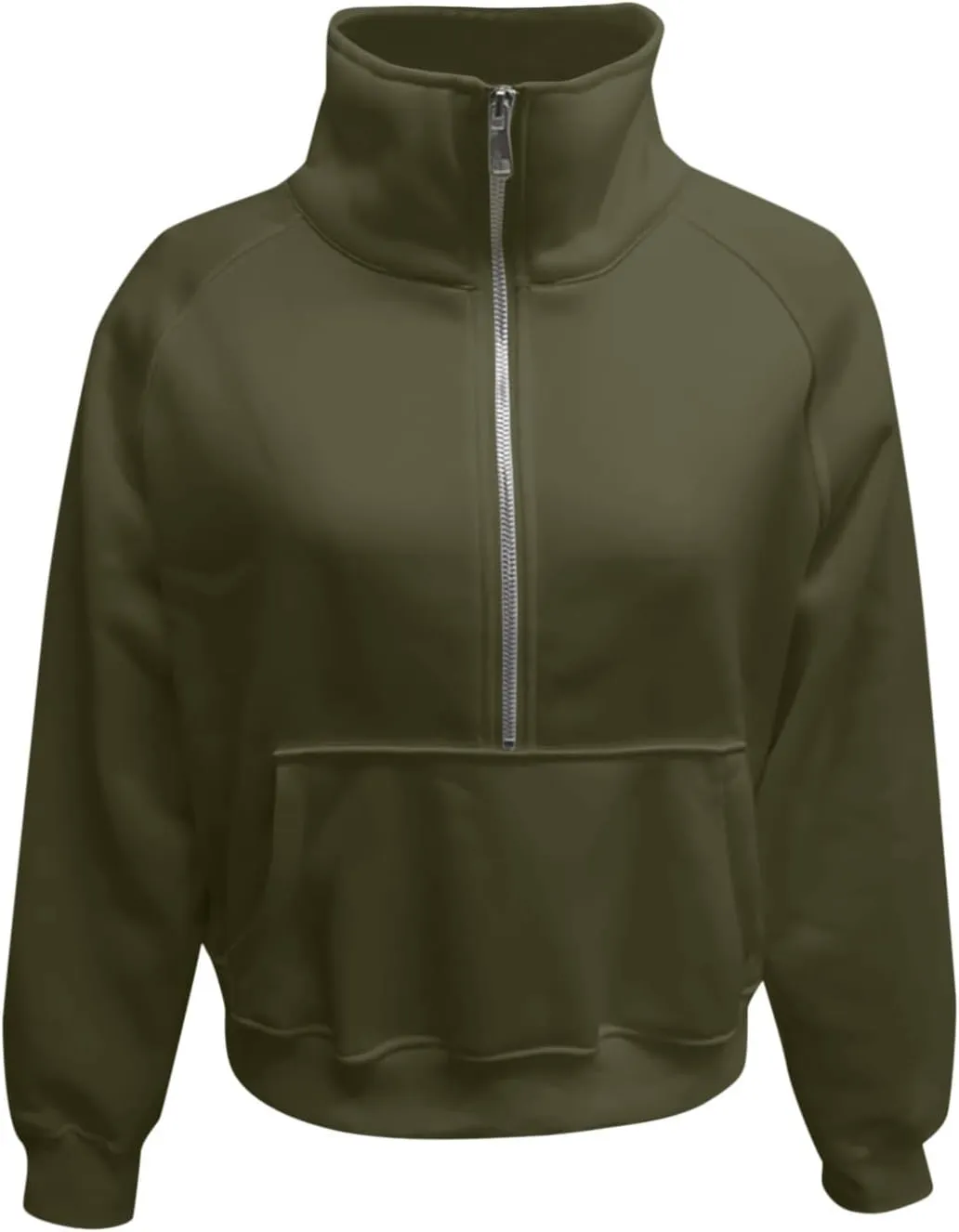 Women's Half Zip Cropped Pullover Sweatshirts Long Sleeve Solid Color Pocket Sweatshirt with Thumb Hole Casual Tops