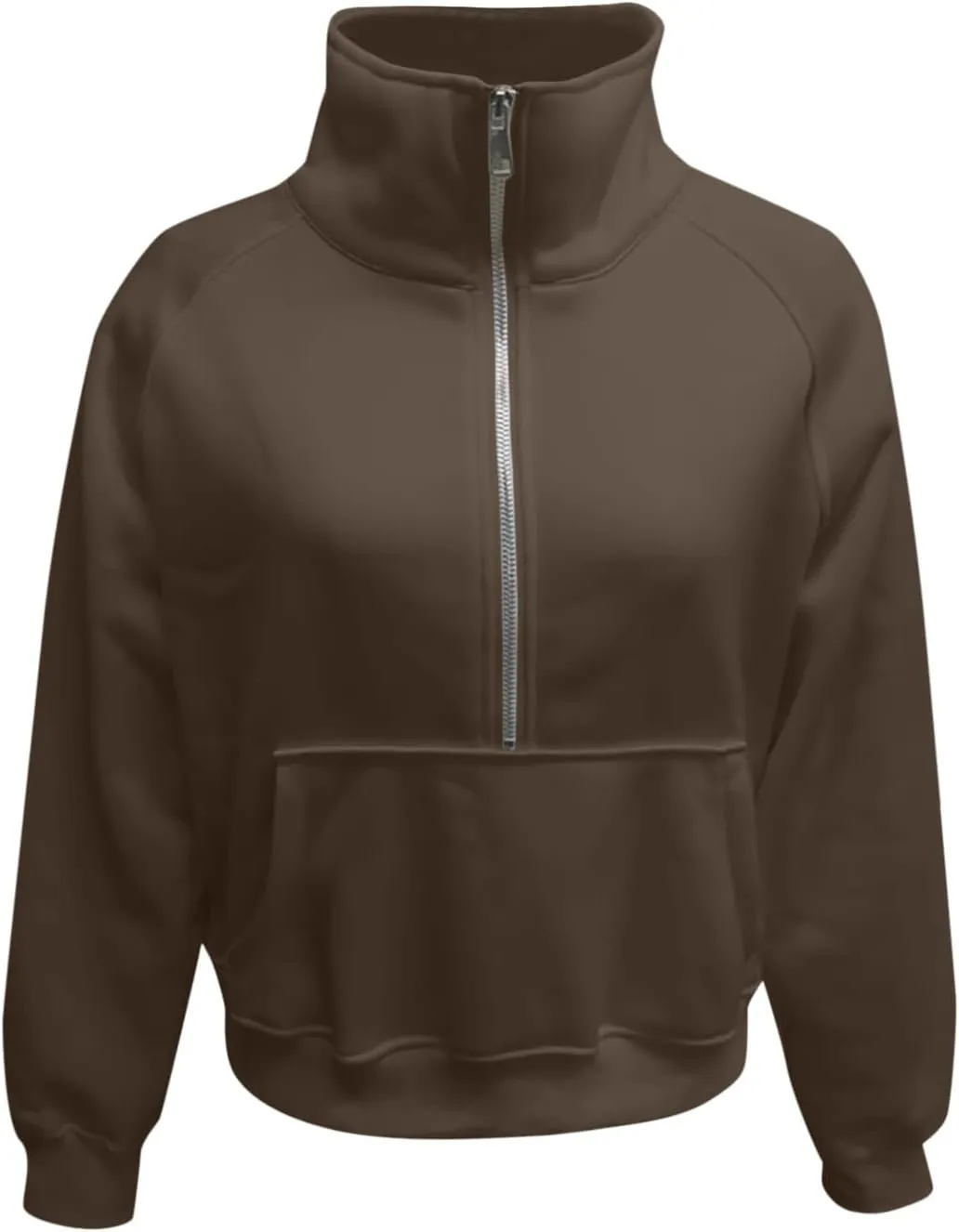 Women's Half Zip Cropped Pullover Sweatshirts Long Sleeve Solid Color Pocket Sweatshirt with Thumb Hole Casual Tops