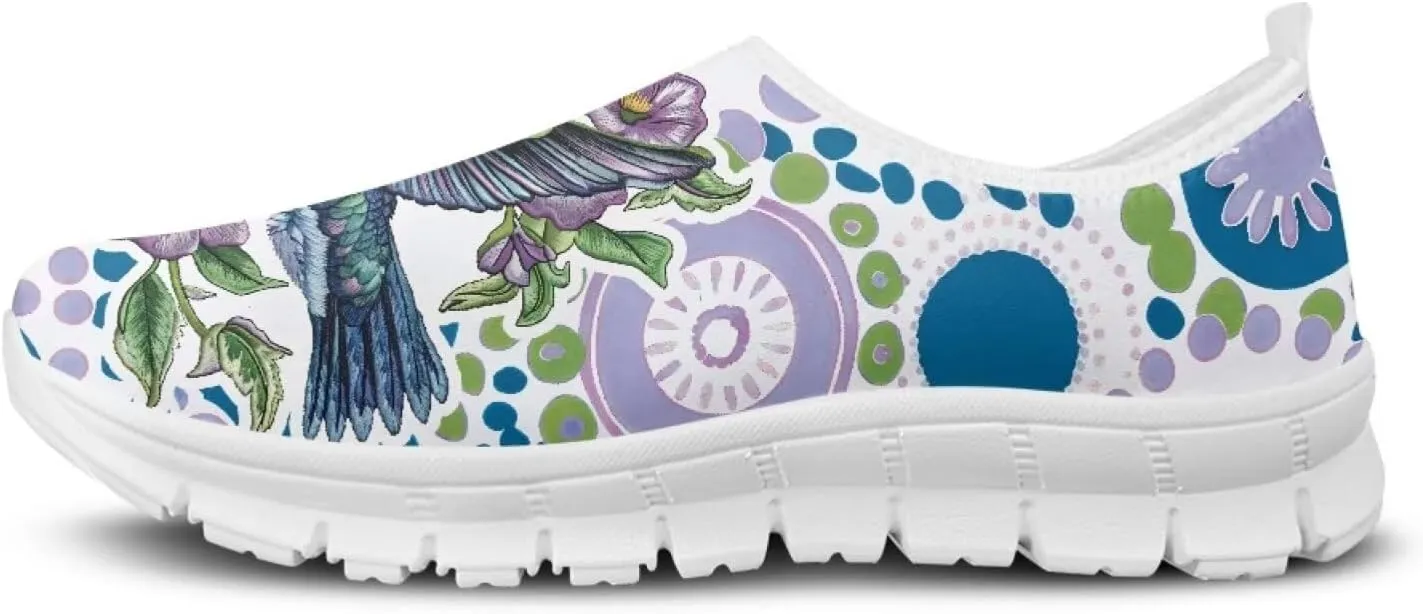Women's Hummingbird Flower Wide Flats Loafer Leisure Shoes Slip On Lowtop Work Walking Sneaker