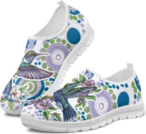 Women's Hummingbird Flower Wide Flats Loafer Leisure Shoes Slip On Lowtop Work Walking Sneaker