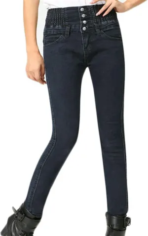 Women's Jeans Thick Skinny Pants Slim Stretch Jeggings Elastic Waist High Waisted Pencil Pants