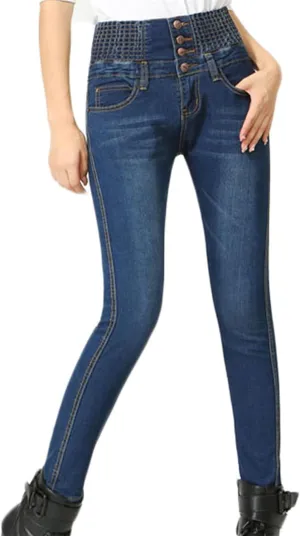 Women's Jeans Thick Skinny Pants Slim Stretch Jeggings Elastic Waist High Waisted Pencil Pants