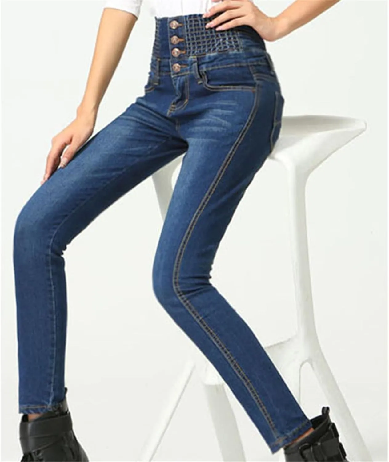 Women's Jeans Thick Skinny Pants Slim Stretch Jeggings Elastic Waist High Waisted Pencil Pants