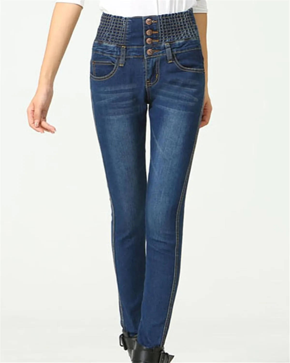Women's Jeans Thick Skinny Pants Slim Stretch Jeggings Elastic Waist High Waisted Pencil Pants