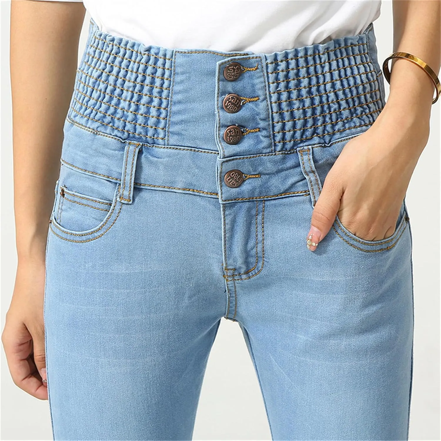 Women's Jeans Thick Skinny Pants Slim Stretch Jeggings Elastic Waist High Waisted Pencil Pants