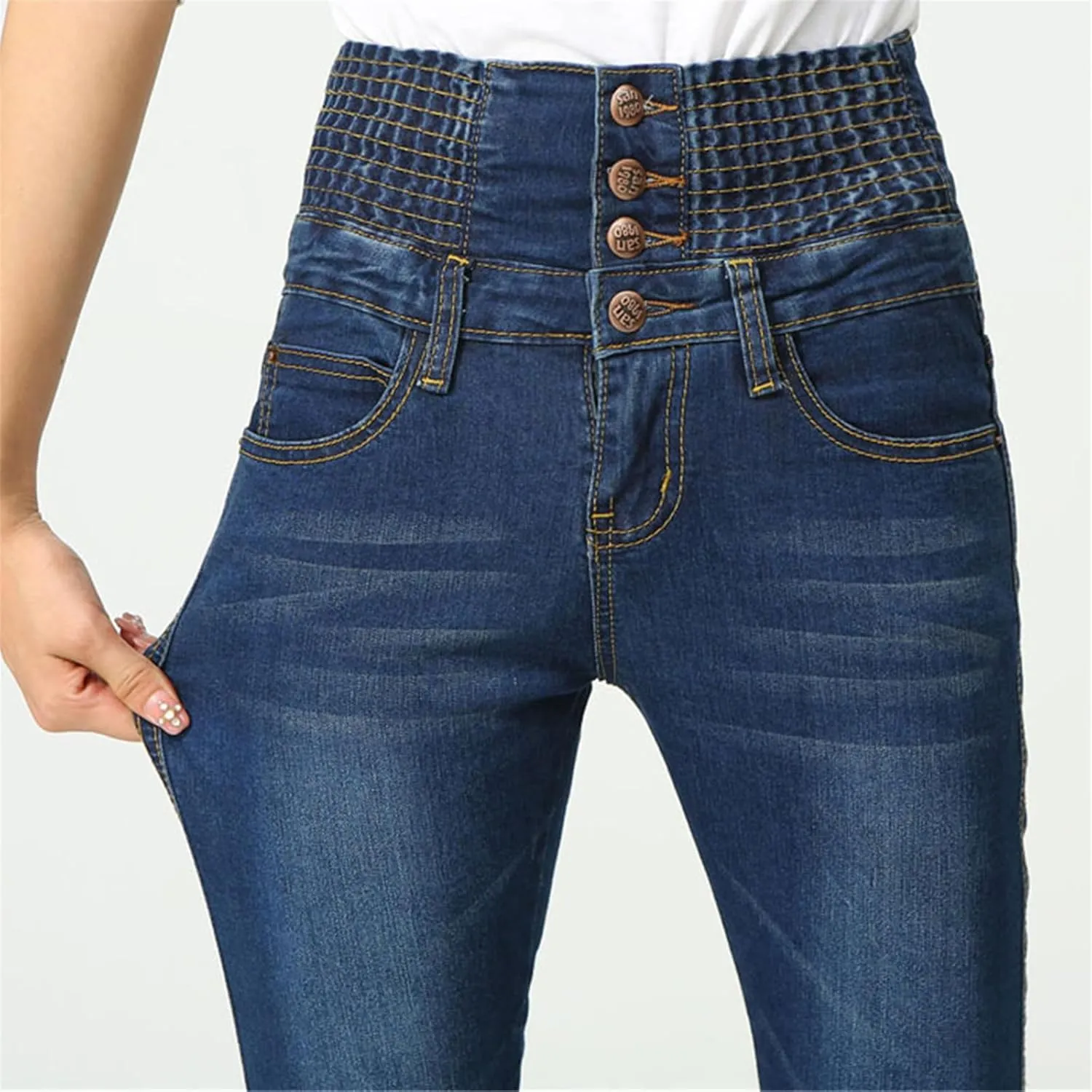 Women's Jeans Thick Skinny Pants Slim Stretch Jeggings Elastic Waist High Waisted Pencil Pants
