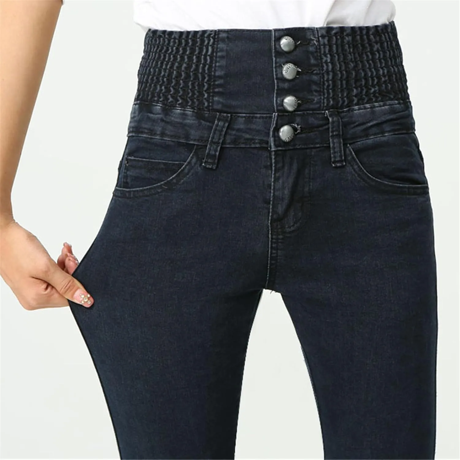Women's Jeans Thick Skinny Pants Slim Stretch Jeggings Elastic Waist High Waisted Pencil Pants