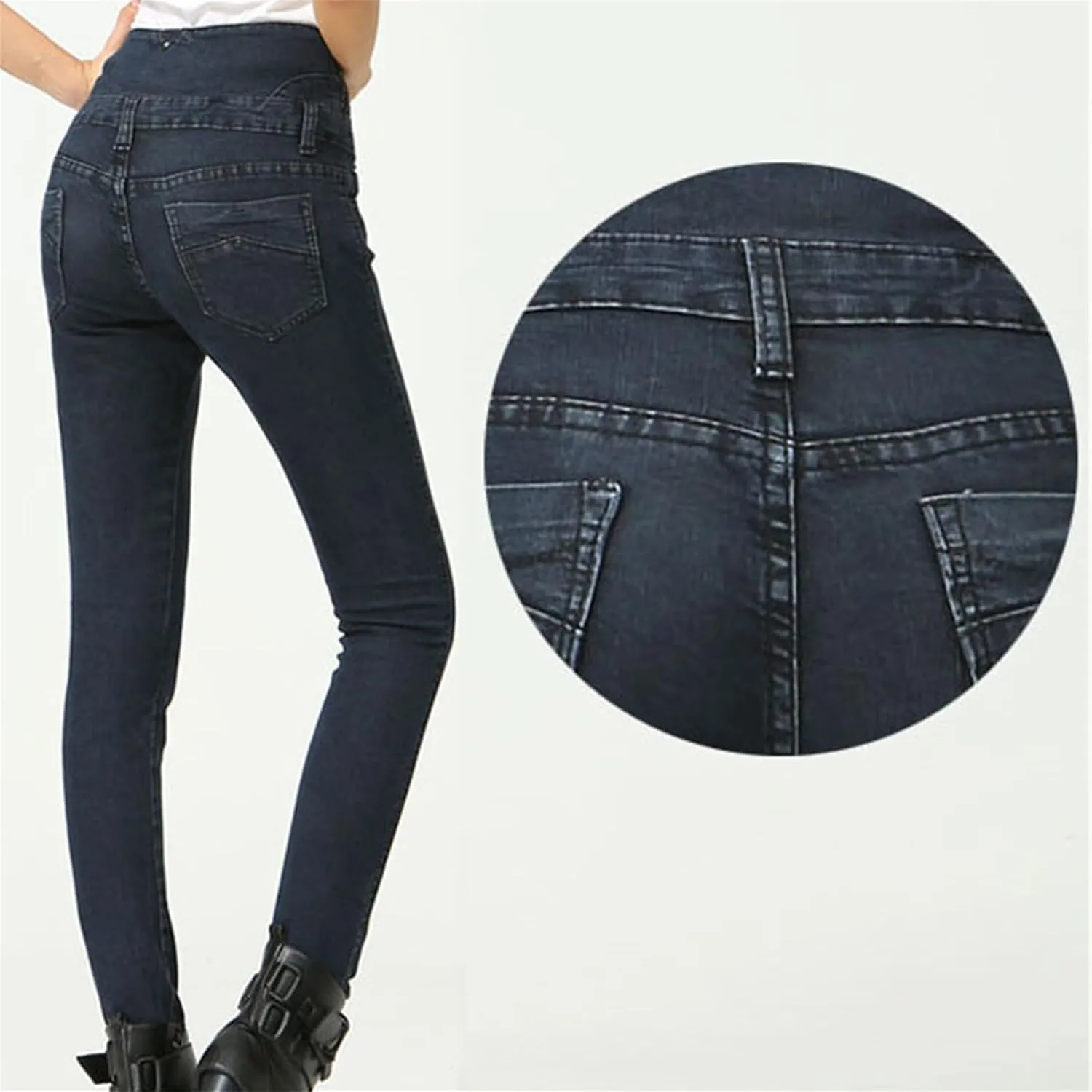 Women's Jeans Thick Skinny Pants Slim Stretch Jeggings Elastic Waist High Waisted Pencil Pants