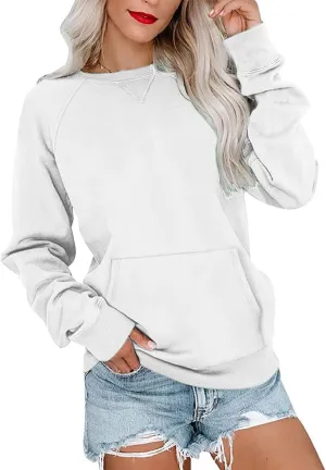 Womens Long Sleeve Sweatshirt Casual Crewneck Cute Pullover Tops Lightweight Sweatshirt with Pocket