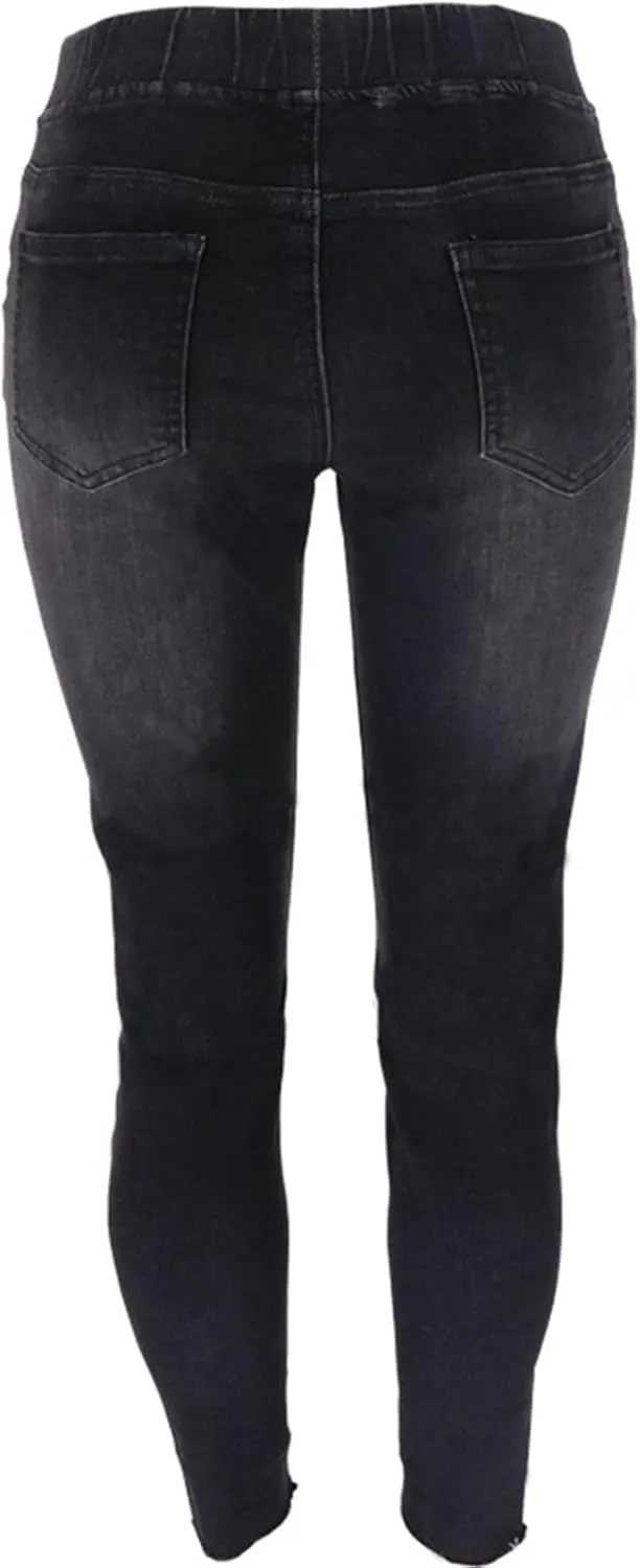 Womens Low-Waist Skinny Stretch Ripped Jeans Destroyed Denim Pants Drawstring Denim Pencil Pants