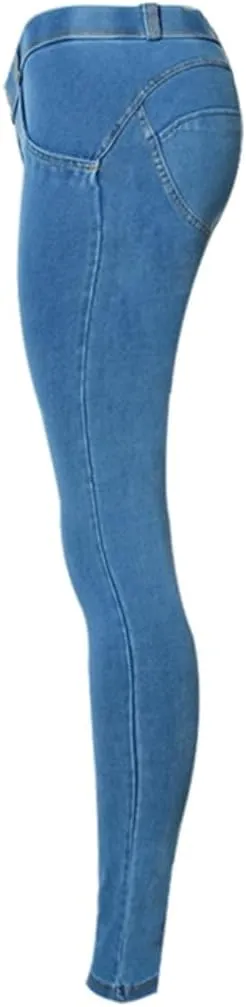 Women's Low Waisted Tummy Control Jegging Jeans Stretchy Pull On Skinny Fit Denim Pants with Pockets