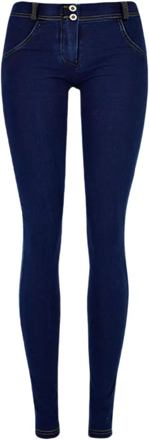 Women's Low Waisted Tummy Control Jegging Jeans Stretchy Pull On Skinny Fit Denim Pants with Pockets