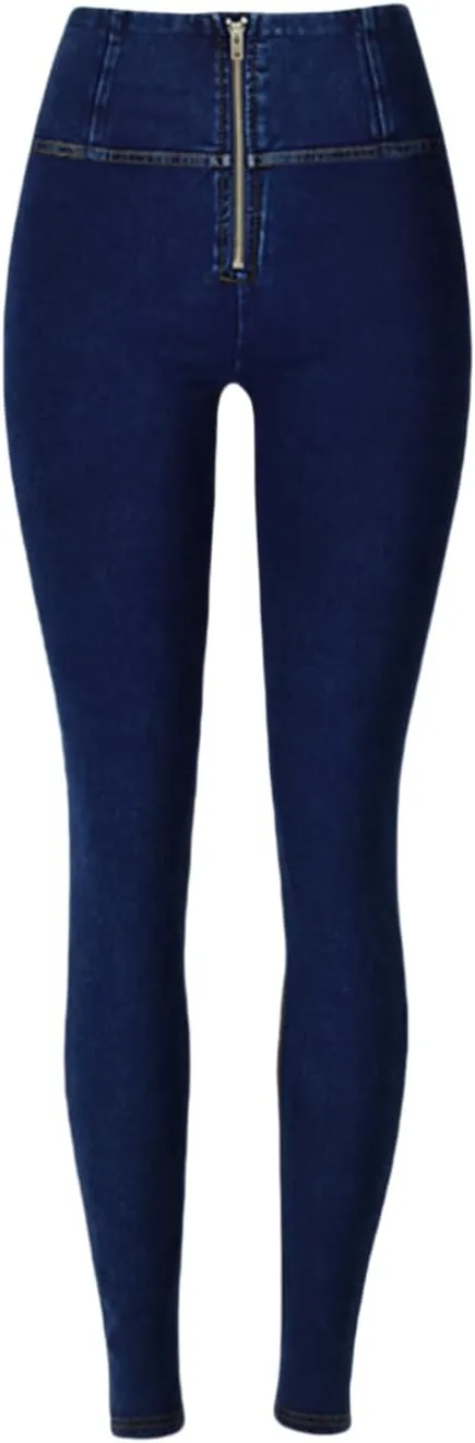 Women's Low Waisted Tummy Control Jegging Jeans Stretchy Pull On Skinny Fit Denim Pants with Pockets