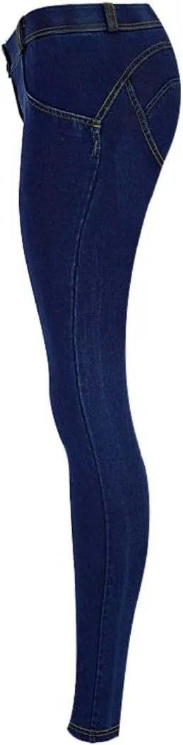 Women's Low Waisted Tummy Control Jegging Jeans Stretchy Pull On Skinny Fit Denim Pants with Pockets