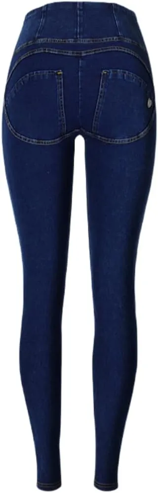 Women's Low Waisted Tummy Control Jegging Jeans Stretchy Pull On Skinny Fit Denim Pants with Pockets