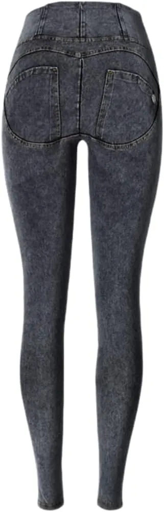 Women's Low Waisted Tummy Control Jegging Jeans Stretchy Pull On Skinny Fit Denim Pants with Pockets