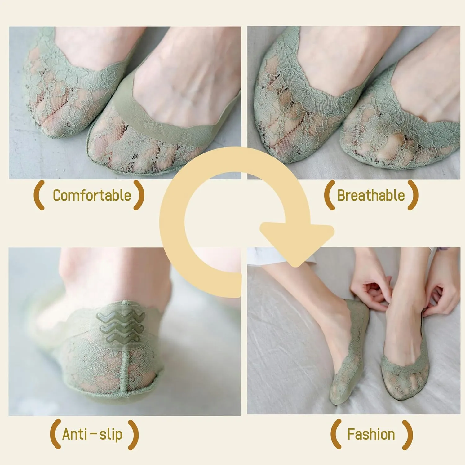 Women's No Show Socks - Comfortable Low Cut, Lace Breathable Invisible And Sexy Cute Socks