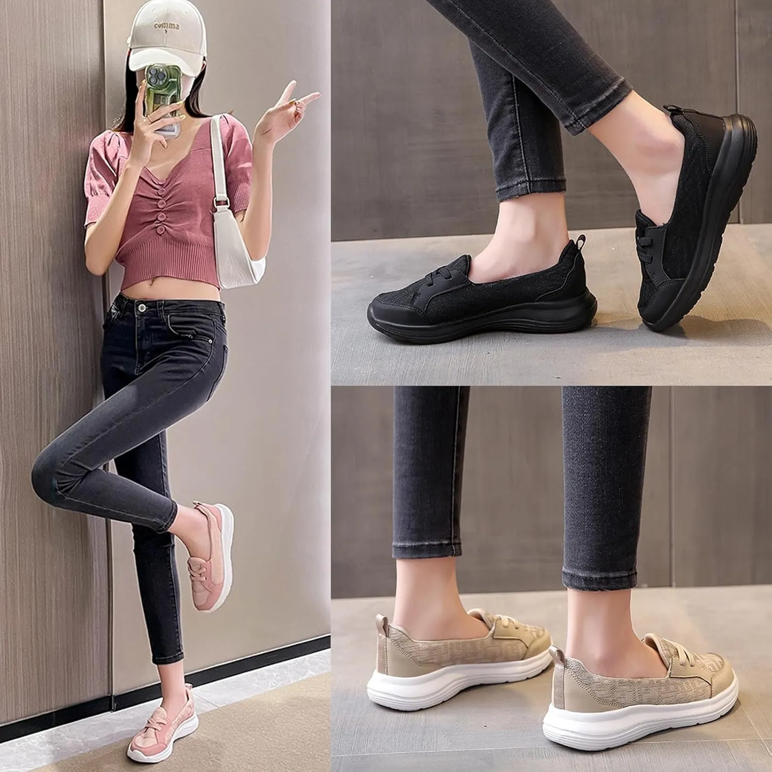 Women's Orthopedic Slip-On Sneakers with Arch Support，Slip-On Loafers with Arch Support, Breathable Design, and Non-Slip Sole Walking
