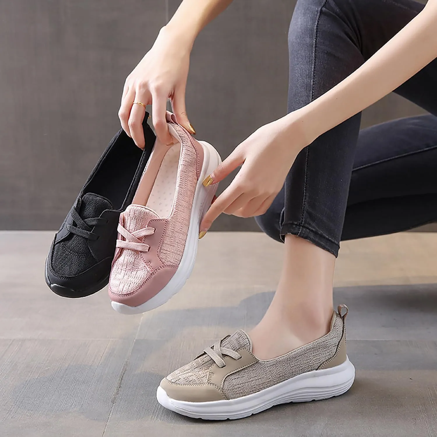 Women's Orthopedic Slip-On Sneakers with Arch Support，Slip-On Loafers with Arch Support, Breathable Design, and Non-Slip Sole Walking