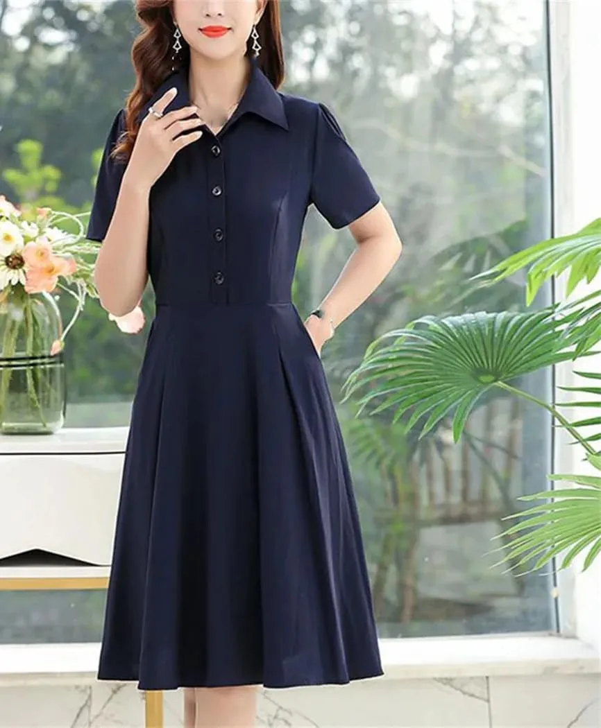 Women's Solid Color Button Loose Bow Mini Dress Summer Short Sleeve Casual Dresses