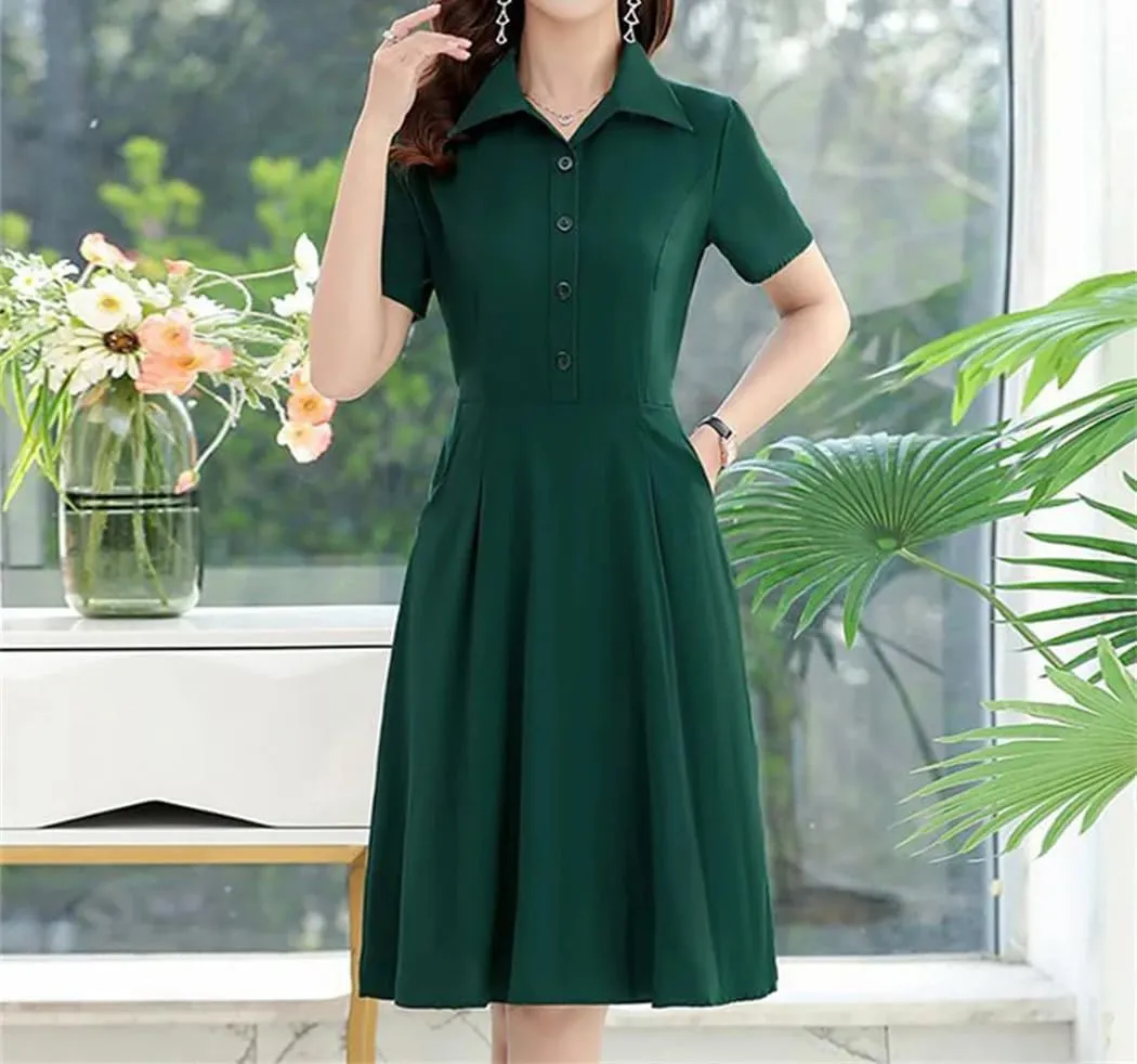 Women's Solid Color Button Loose Bow Mini Dress Summer Short Sleeve Casual Dresses