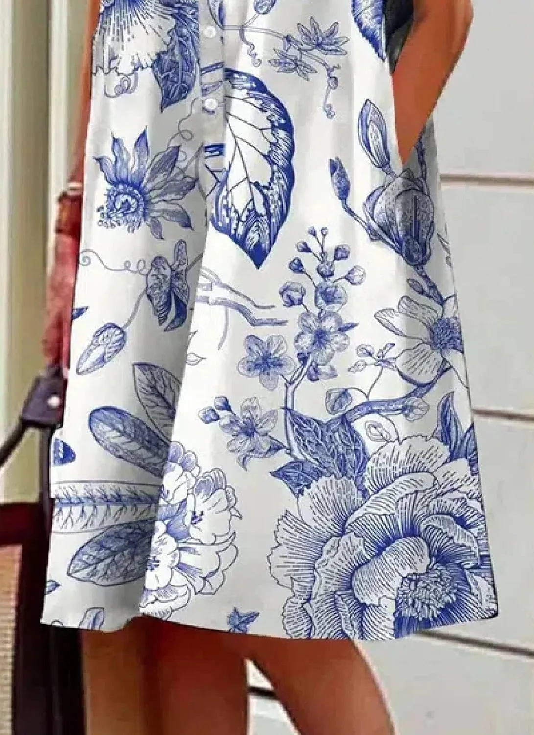 Women's Spring Button-Down Shirt Dress Casual A-Line Floral Boho Shift Midi Dress Summer Tunics with Side Pockets