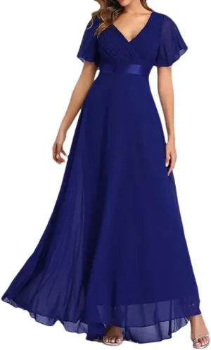 Women's Summer Chiffon Soft Maxi Dress Short Sleeve Vintage Wedding Party Evening Dresses