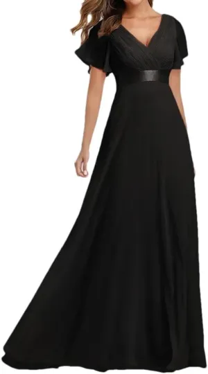 Women's Summer Chiffon Soft Maxi Dress Short Sleeve Vintage Wedding Party Evening Dresses