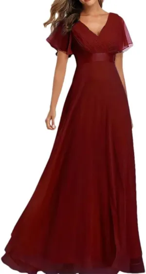 Women's Summer Chiffon Soft Maxi Dress Short Sleeve Vintage Wedding Party Evening Dresses