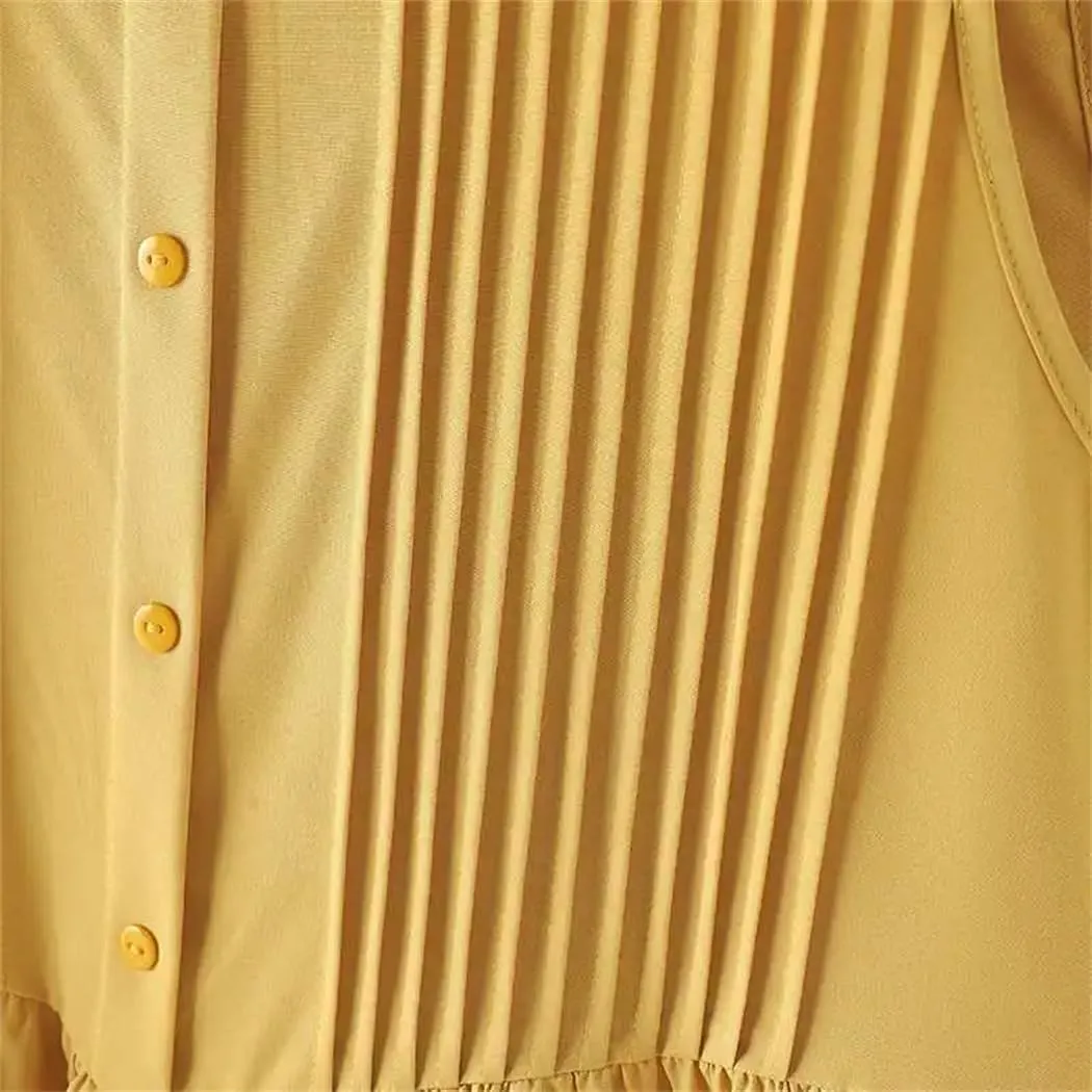 Women's Summer Holiday Long Dress Solid Sleeveless Pleated Korean Loose Beach Tank Dresses