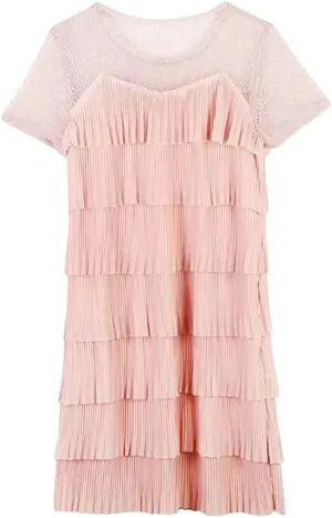 Women's Summer O-Neck Spliced Loose Folds Gauze Mini Dress Office Lady Princess Dress
