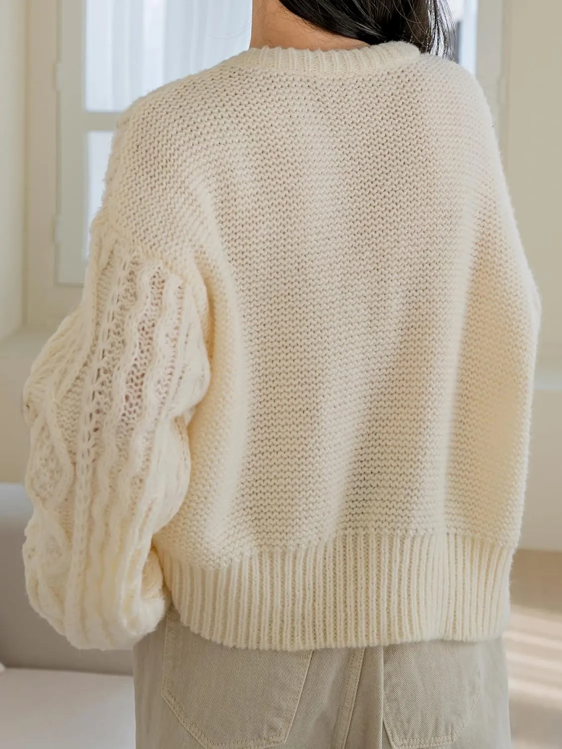 Women's Sweater Cable Knit Drop Shoulder Sweater Sweater for Women (Size : X-Large)