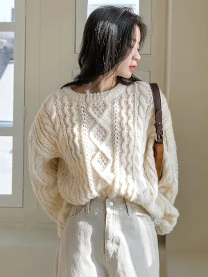 Women's Sweater Cable Knit Drop Shoulder Sweater Sweater for Women (Size : X-Large)
