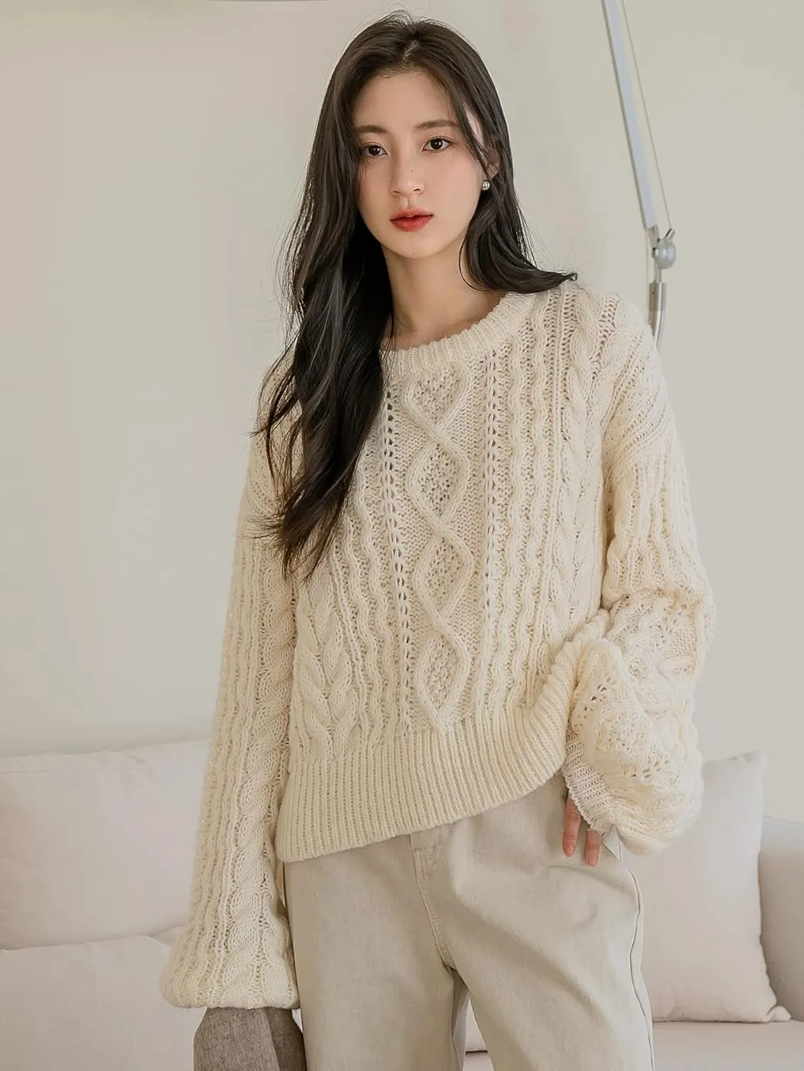 Women's Sweater Cable Knit Drop Shoulder Sweater Sweater for Women (Size : X-Large)
