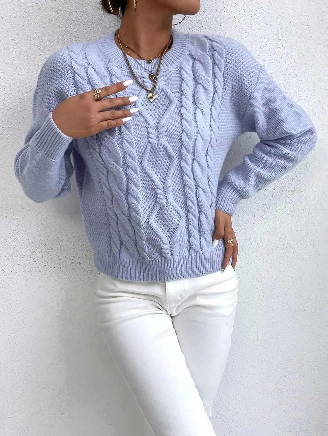Women's Sweater Cable Knit Drop Shoulder Sweater Sweater for Women(Medium)