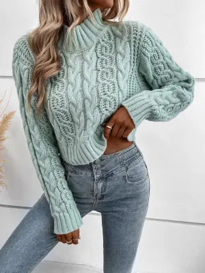 Women's Sweater Mock Neck Cable Knit Sweater Sweater for Women (Color : Mint Green, Size : Small)