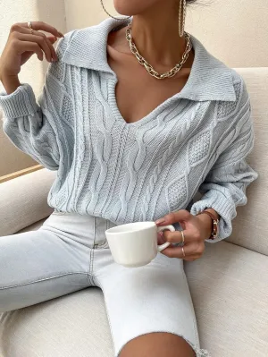 Women's Sweater -Neck Collared Cable Knit Sweater Sweater for Women (Color : Mint Green, Size : X-Large)