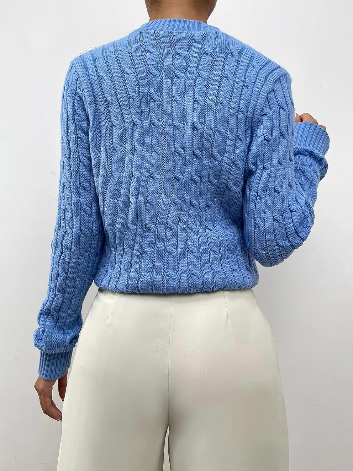 Women's Sweater Solid Cable Knit Sweater Sweater for Women (Color : Blue, Size : Medium)