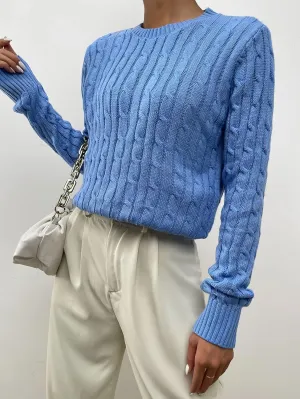 Women's Sweater Solid Cable Knit Sweater Sweater for Women (Color : Blue, Size : Medium)
