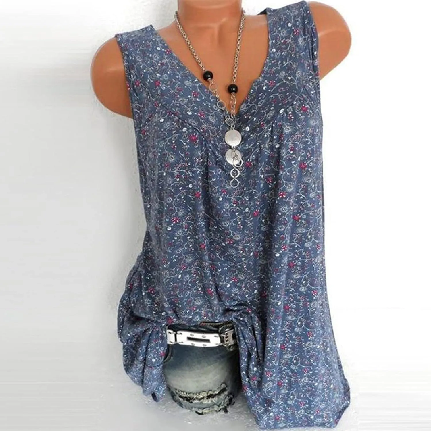 Womens Tank Tops V Neck Floral Printed Shirts Casual Loose Fit Sleeveless Shirts Cute Summer Beach Boho Tank Tees