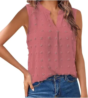 Womens Tank Tops V Neck Ruffle Short Sleeve Flowy Shirts Dressy Elegant Swiss Dots Blouses Sleeveless Tshirts Tees